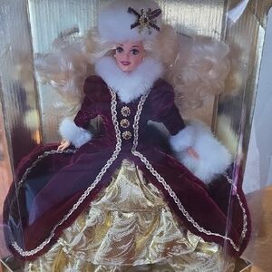 Elegant Doll in Burgundy and Gold Dress